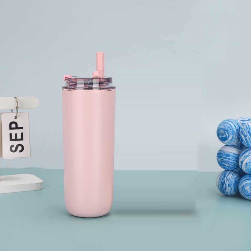 Doppelwandiger vakuumisolierter Becher mit Griff und Strohhalm Tasse Geschenk Strohhalmbecher Autohalterung