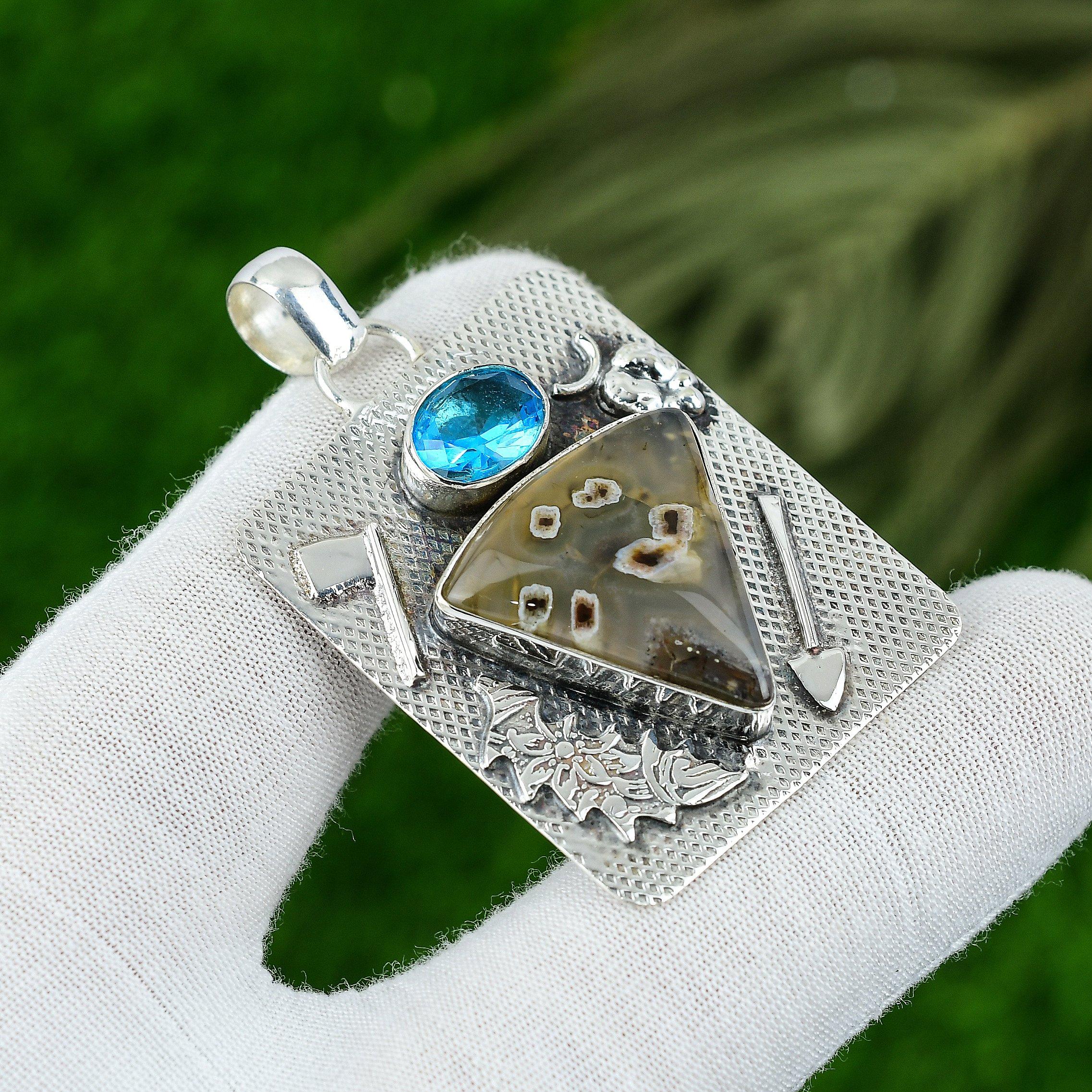 

Anniversary Gift For Her Natural Stick Agate Gemstone Pendant 925 Silver