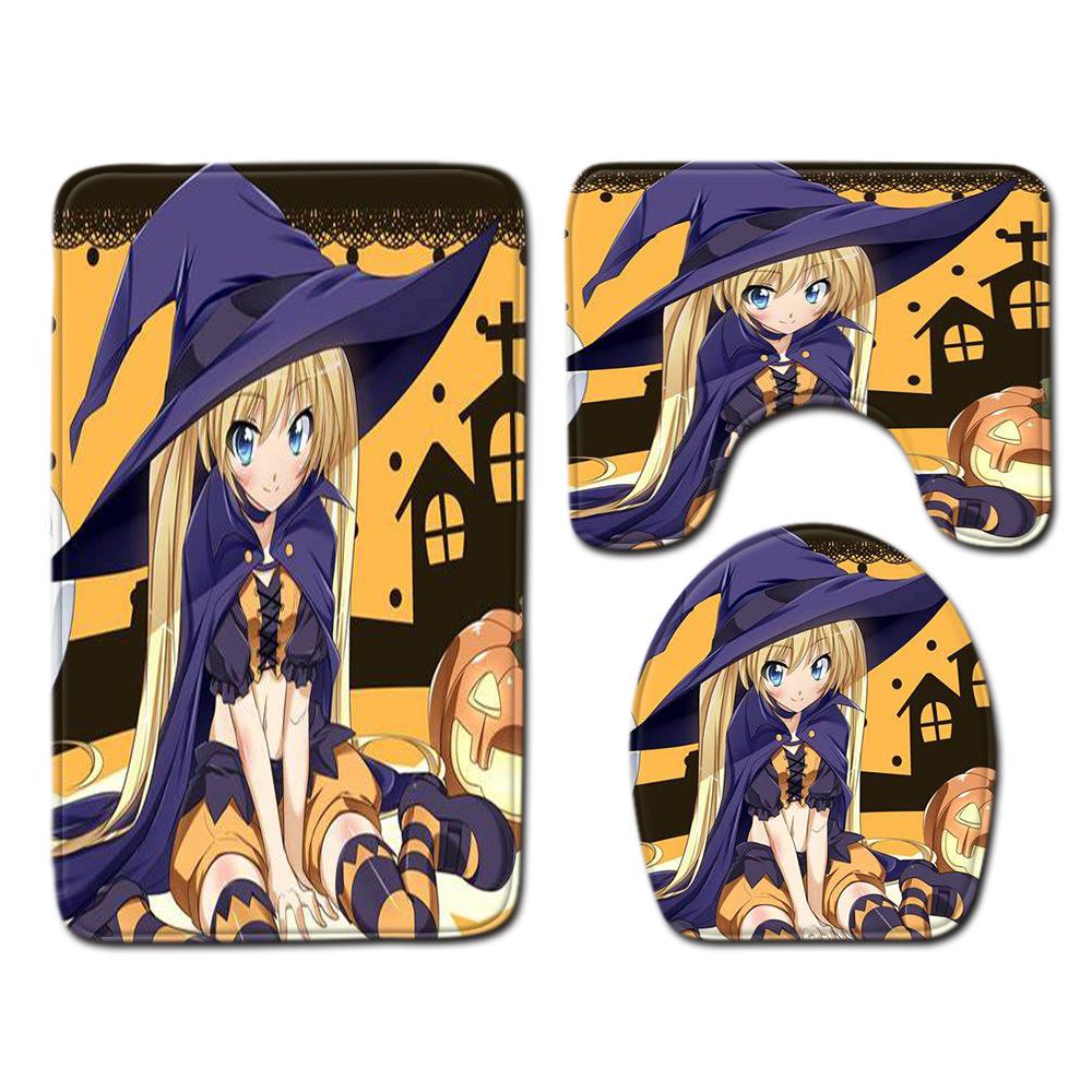 Animation Bathroom Floor Mat Three-Piece Bathroom Carpet Toilet Mat Set Door Mat Bathroom Non-Slip Mat