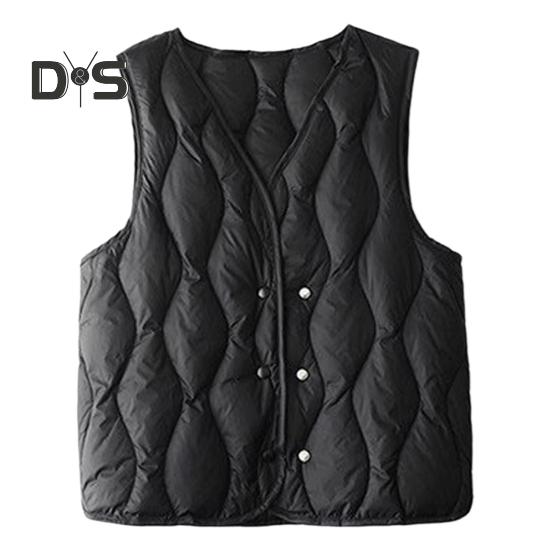 Zimní Dámské Vrstvení Vesta Kabát Vycpaný Knoflík Zapínání Výstřih Bez rukávů Jednobarevné Odolné vůči teplu Venkovní Péřová vesta