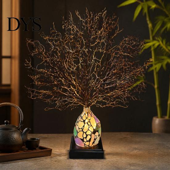 Creative Gift for Home Tree of Life Resin Night Light, Colorful Gemstone Mosaic LED Table Lamp with Solid Wood Base Base, Vintage Art Desktop