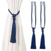 Uxcell Curtain Tiebacks, Set of 2, Handmade Elegant Curtain Tie Holders with Tassels, Window Tieback Clips for Home, Office, or Hotel Decor, Dark Blue