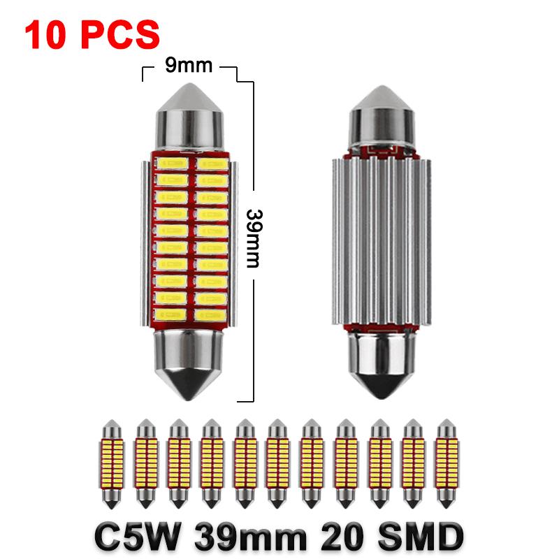 10 PCS C5W Festoon 31mm 36mm 39mm 41mm LED Bulb CANBUS 12V 7000K White Car Interior Dome Reading Lights License Plate Trunk Lamp