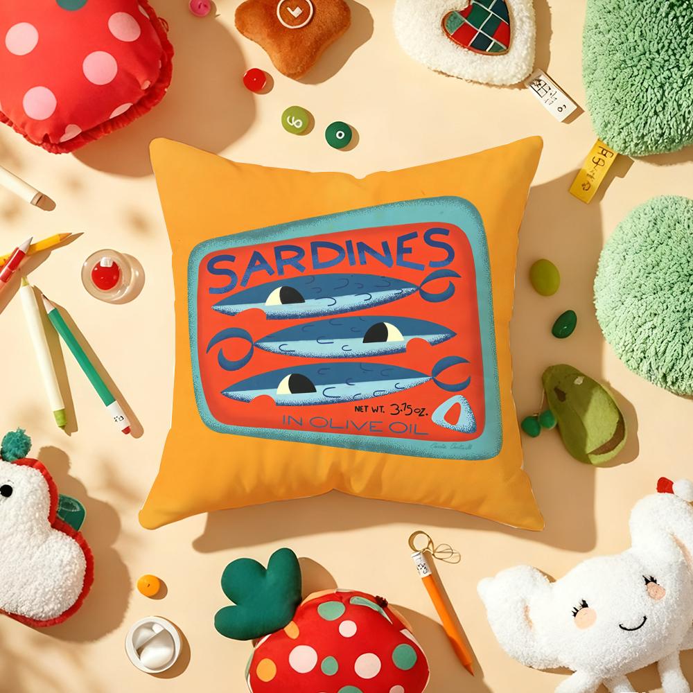 Sardines Art Cushion Cover Soft Short Plush DoubleSided Printing Home Decor Machine Washable Pillow Case Gift