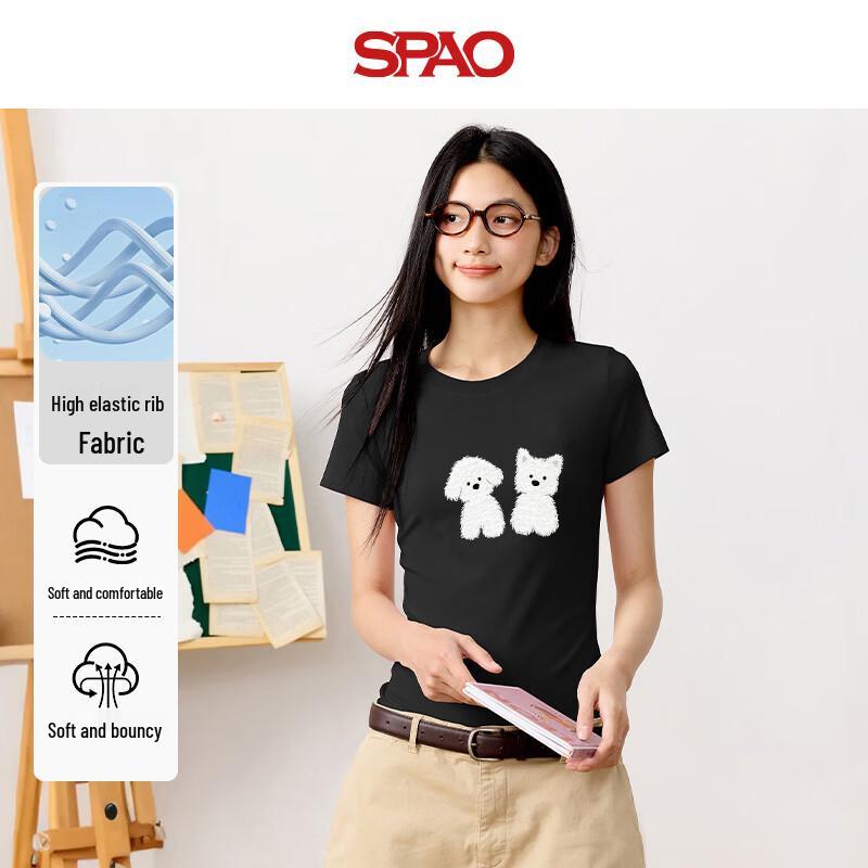 SPAO Women s Slim-Fit Round Neck Short Sleeve T-Shirt L