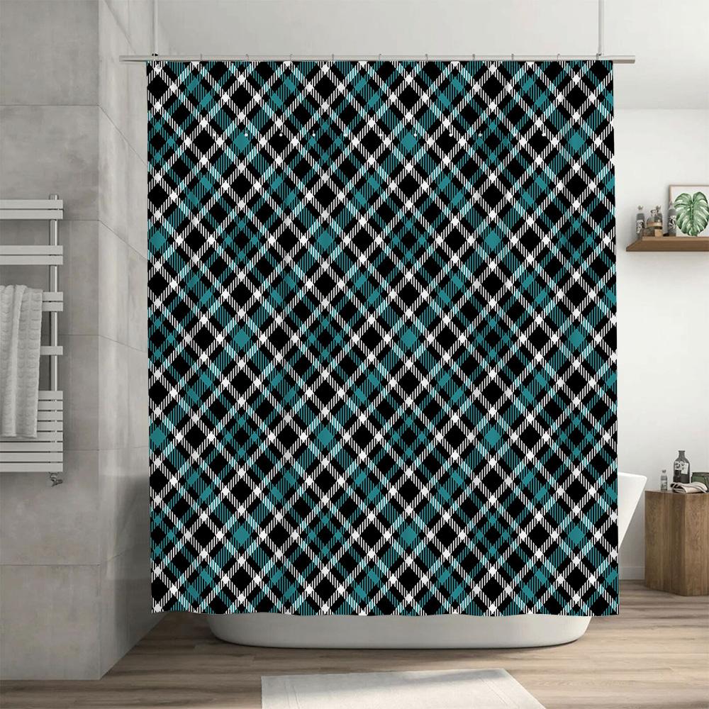 Red Geometric Shower Curtain Bold Plaid Pattern Decorative Bath Fabric Waterproof Home Decoration for Bathroom Window Treatments