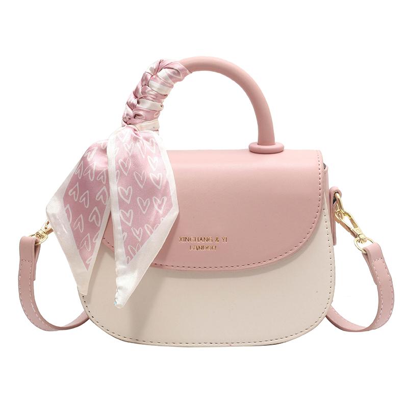 Women Crossbody Bag Scarves Decor Contrast Color Flap Female Small Handbag Korean Fashion Trend Ladies Shoulder Bag  New