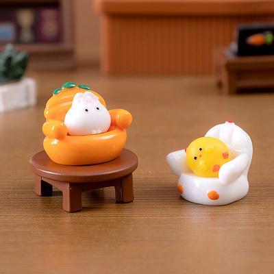 Cute Figurines Miniature Cartoon Animal Rabbit Cat Resin Ornament Micro Landscape Kawaii Desk Accessories For Home Decoration