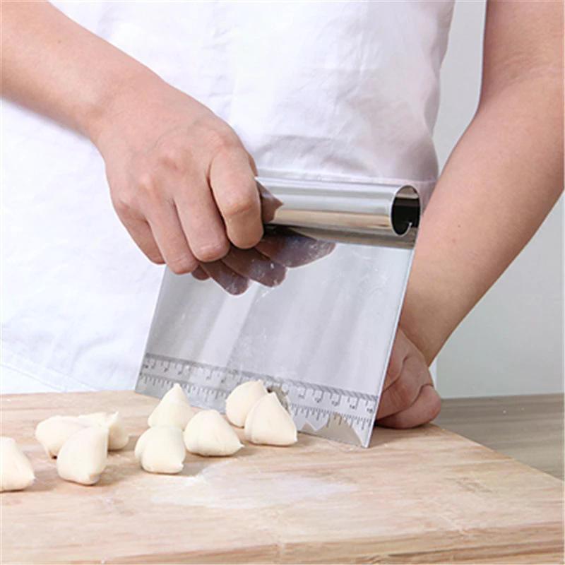 Stainless Steel Flour Cutter With Scale, Dough Cutter, Baking Scraper 15 20 22cm, Roll Handle Rice Noodle Scraper