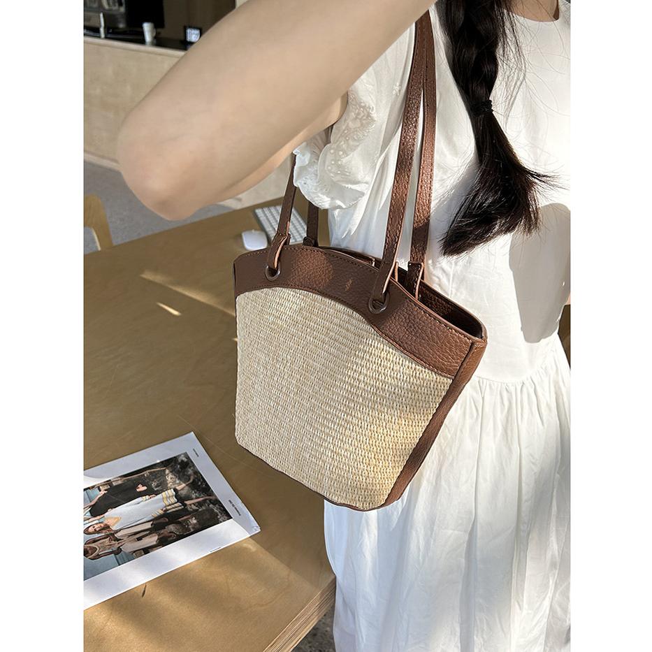 

Женская соломенная сумка-тоут большой емкости, винтажная сумка на плечо для отдыха, все, повседневная сумка, дизайнерская полая летняя пляжная сумка коричневый