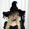 Cappello da Strega in Velluto con Pizzo e Pendente a Luna per Festa in Costume di Halloween Mascherata Cosplay Festa Accessorio Lolita