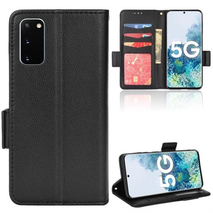 Härdat glas + För Samsung Galaxy S20 4G-5G 6.2" Svart Litchi Stripe Fodral Etui PU Läder Fodral Telefonplånbok HJLZW