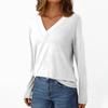 Women's Casual Fashion Brushed Solid Color Long-sleeved V-neck Top T-shirt