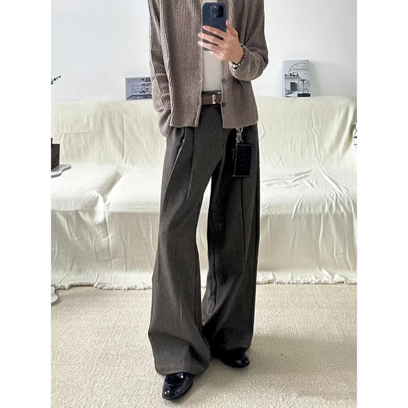 Men's Classic Double-Pleat Wide Leg Trousers - Spring/Autumn Collection with High-End Draping and Curved Loose Fit