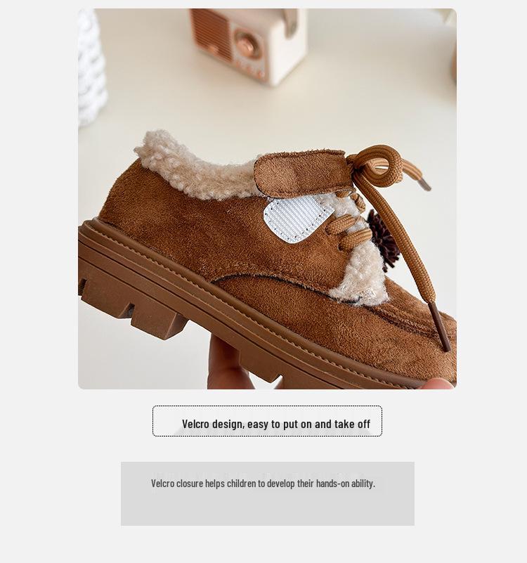Girls' Fuzzy Cotton Winter Shoes 2025: Soft-Soled, Warm, Velvet-Lined Korean Style Casuals