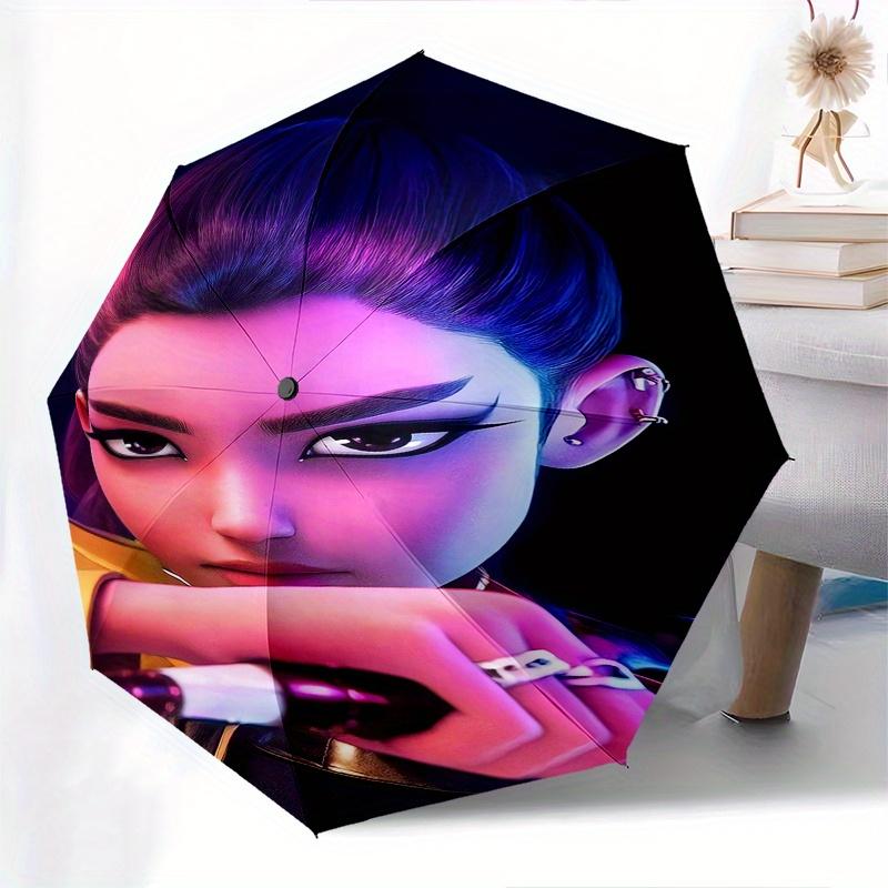 Paraguas plegable KPop Demon X de apertura y cierre automáticos con estructura de 8 varillas y diseño compacto para viajar, perfecto para todas las ocasiones | Elegante