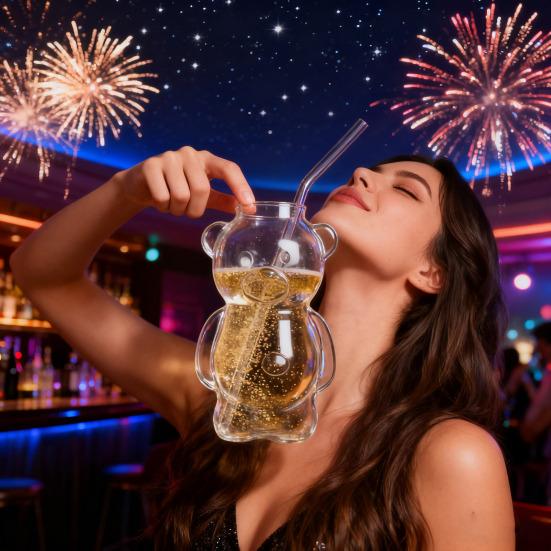 Bear Shaped Glass Cup 320ml Cute Teddy Bear Wine Glass Unique Champagne Tumbler Juice Drinking Glassware Birthday Gift