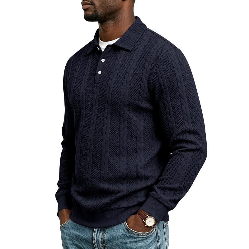 Men S Autumn Simple Polo Sweatshirt Long Sleeve Knit Solid Color
