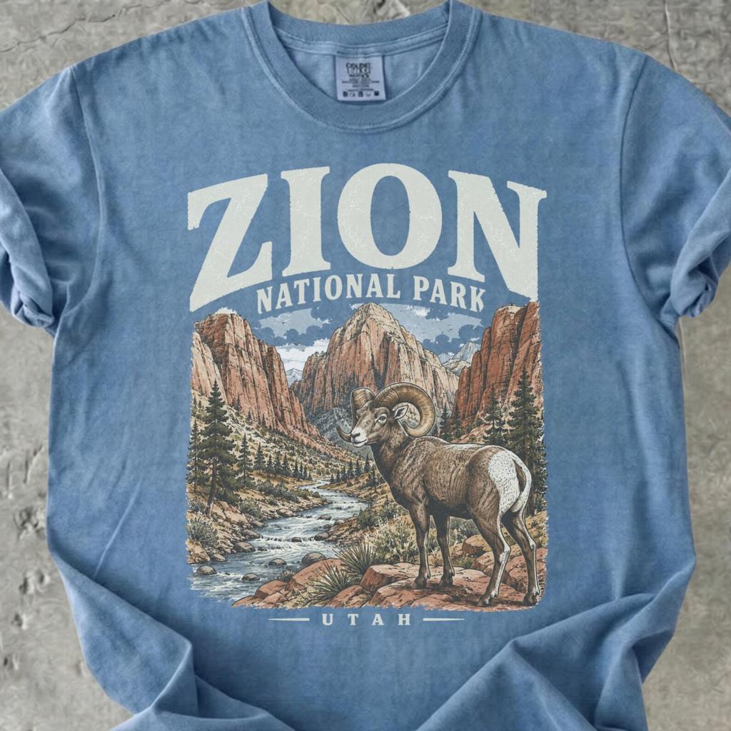 Zion National Park Comfort Colors Shirt, Utah Bighorn Sheep T Shirt, Vintage Hiking Tee, Camping Gift