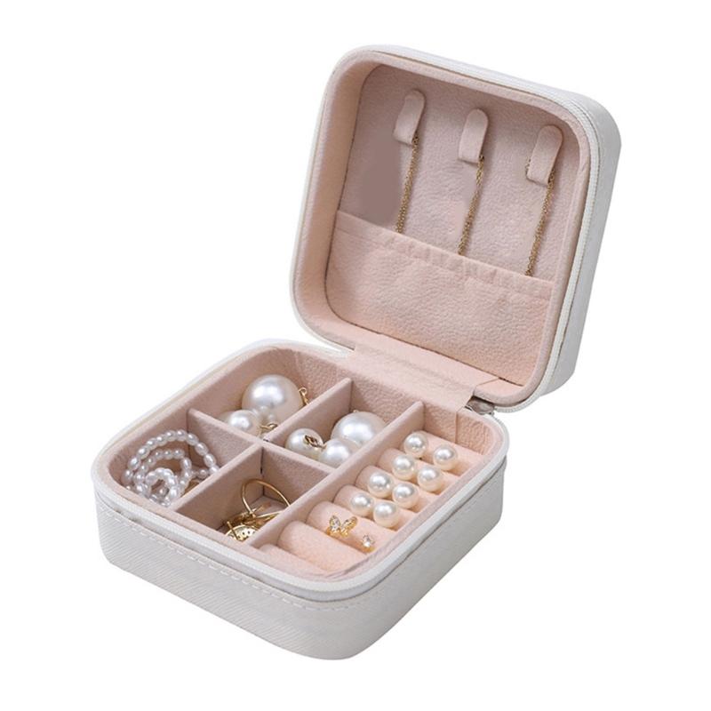 Portable PU Leather Jewelry Storage Case Sophisticated Soft Velvets Interior Box for Rings Necklaces Accessories Holder 1 белый