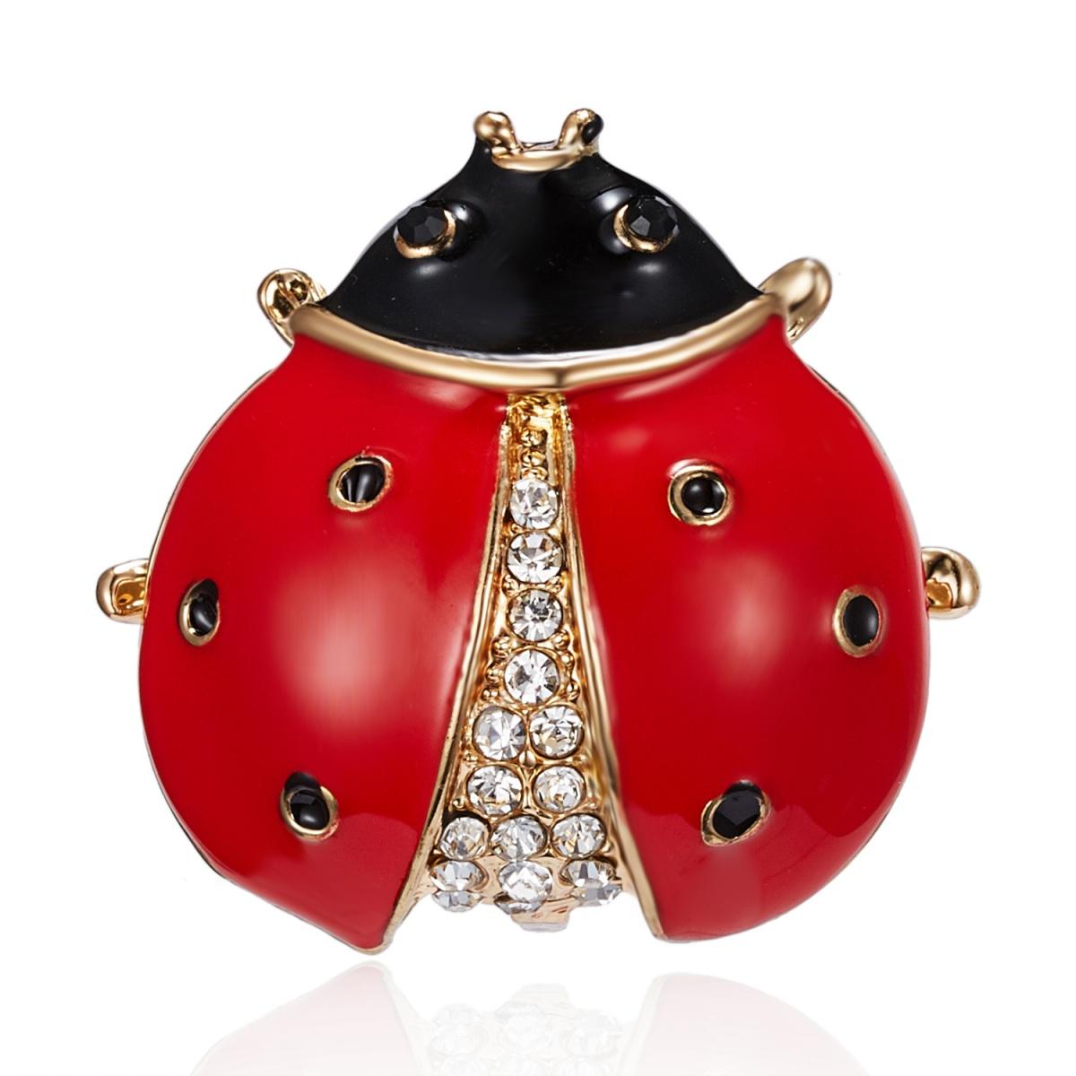 Vintage Rhinestone Red Enamel Ladybug Brooches For Women Men Fashion Cute Animal Seven Star Ladybug Insect Lapel Pins Jewelry
