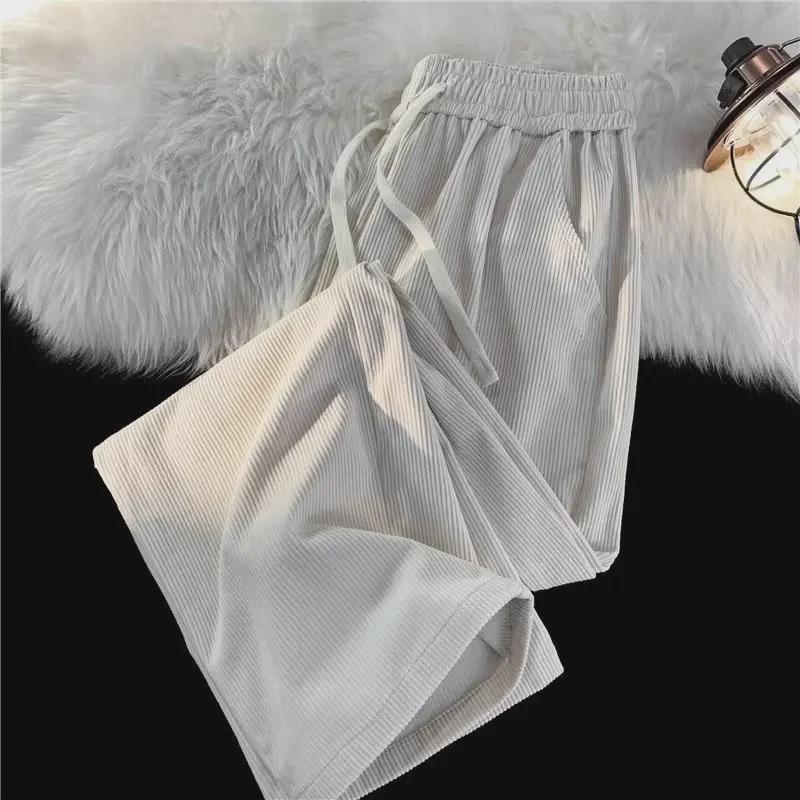 Men's Trendy American Retro Brown Corduroy Casual Pants - Loose Fit, Straight, for Spring & Autumn