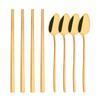 Koreanisches 8-teiliges Geschirrset Hochwertiges Edelstahl-Dinner-Set Schwarzgold Luxus-Geschirr Löffel Essstäbchen Besteckset