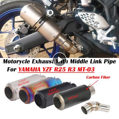 Slip On För YAMAHA YZF-R3 R25 R3 MT-03 MT-25 Motorcykel Avgas Escape Modifierat system Projektljuddämpare med mittlänksrör