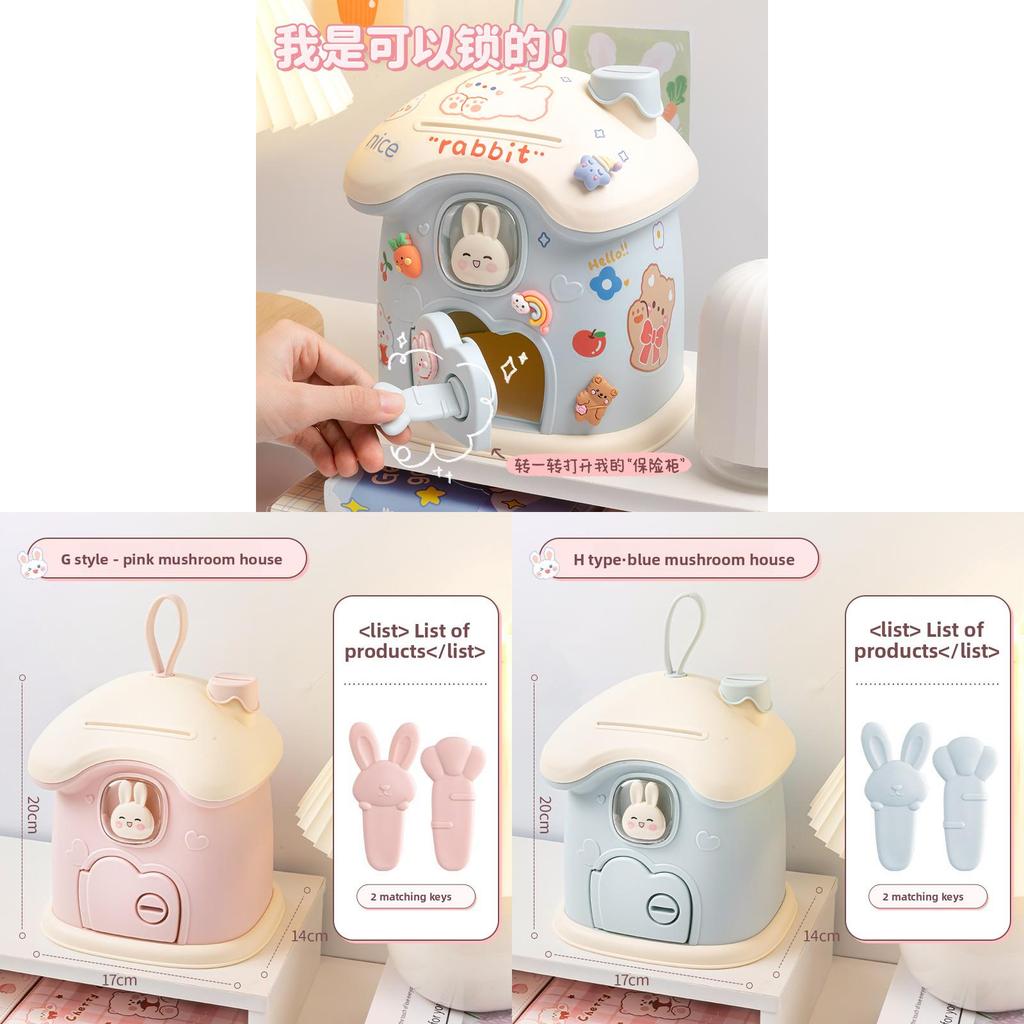 Mushroom House Piggy Bank For Kids With Diy Stickers And Durable Plastic Material
