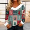 Women's Casual Fashion Long Sleeve Christmas Printed Flannel Collar Top