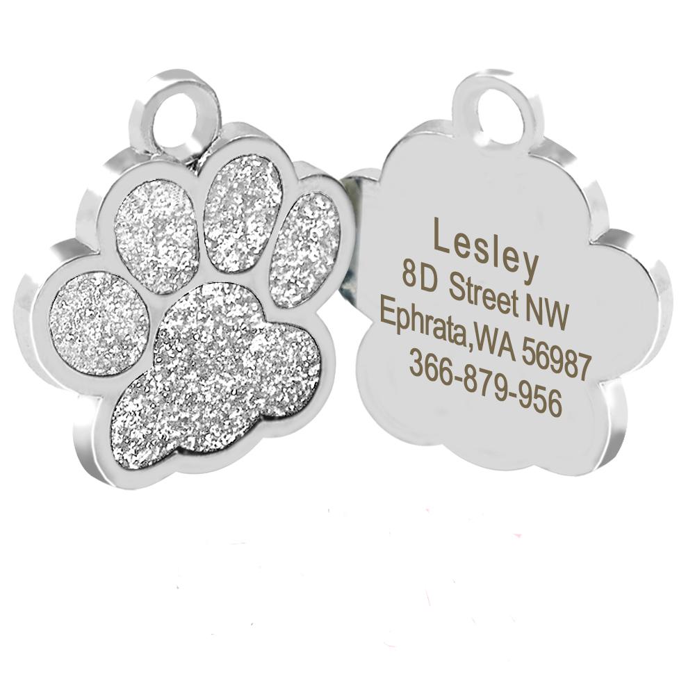 Medagliette Personalizzate per Cani Gatto Cucciolo ID Nome Collare Targhetta Ciondolo Accessori per Animali Osso/Zampa Glitter