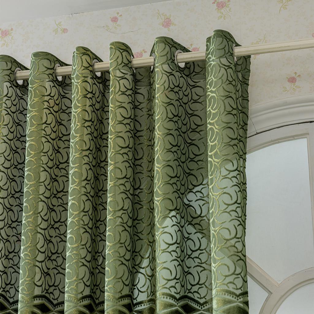 Bohemian French Plant Jacquard Semi-Sheer Curtains, Grommet Top, Modern Textured Fabric, Light Filtering, Home Decor for Bedroom, Living Room, Balcony