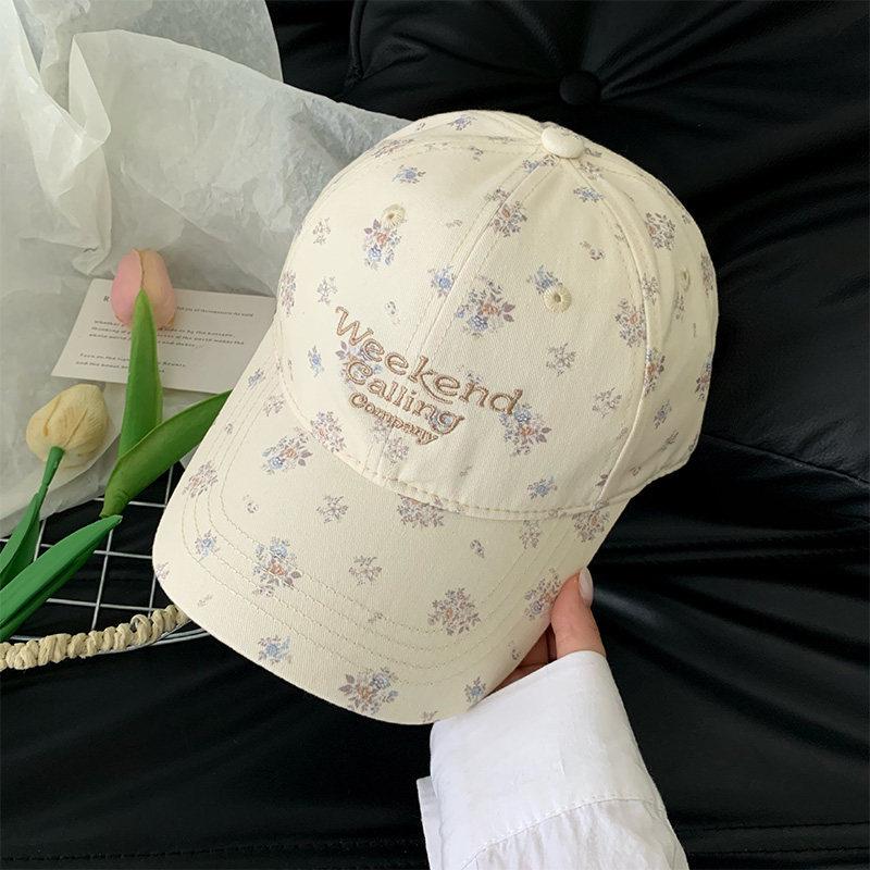 Women Flower Print Baseball Cap Letter Embroidery Summer Adjustable Sun Hat Casual Outdoor Girl Sunshade Duck Tongue Cap