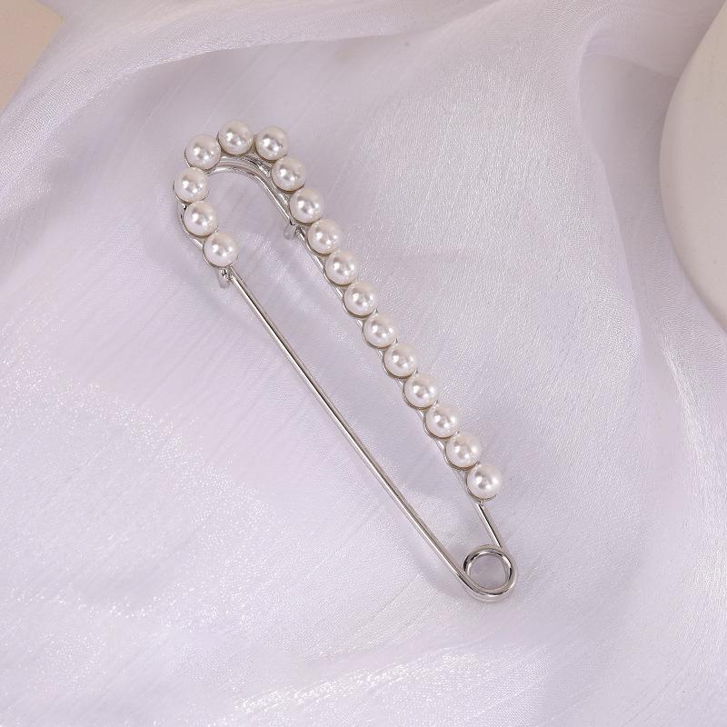 Taillenraffende Brosche mit Imitationsperlen und Strasssteinen, Anti-Expositionssicherheitsnadel, Ein-Wort, Gebogen, Gerader Einsteckstift.