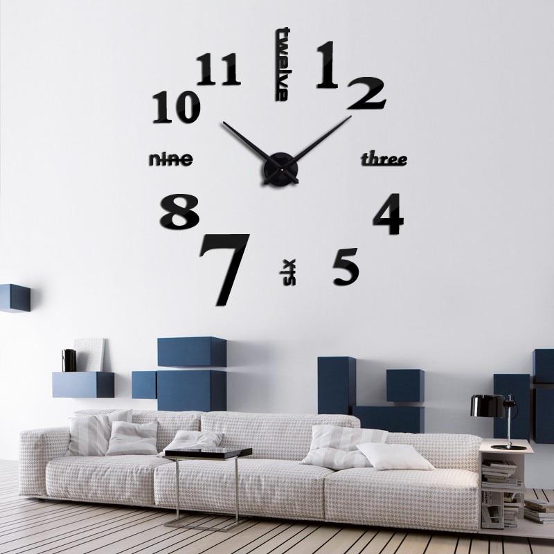 1Set Big Mirror Wall Clock Modern Design 3D Large Decorative Watch for Home Decor