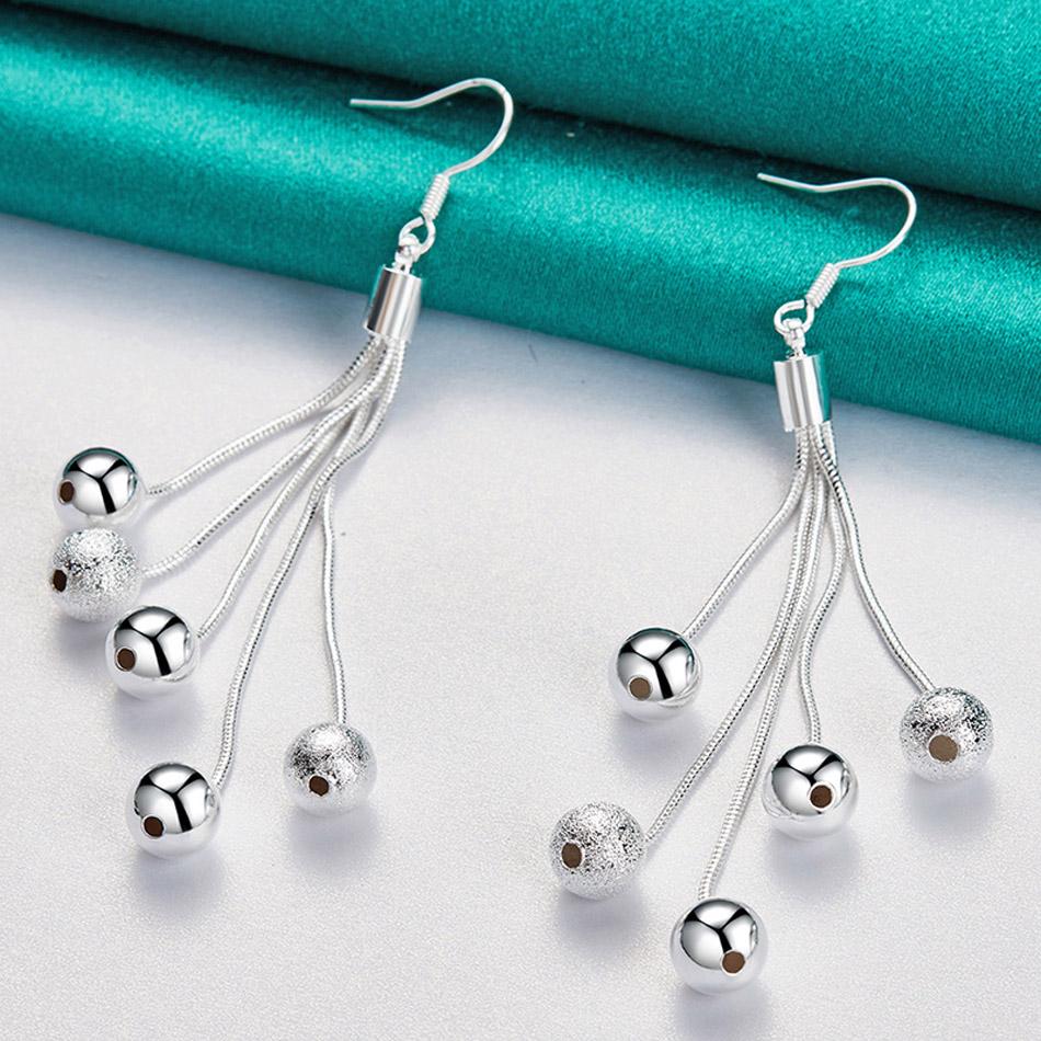 

URMYLADY из стерлингового серебра 925 пробы, гладкие матовые бусины, серьги-капельки с цепочкой в ​​виде змеи для женщин, свадебные модные ювелирные изделия для помолвки ME082