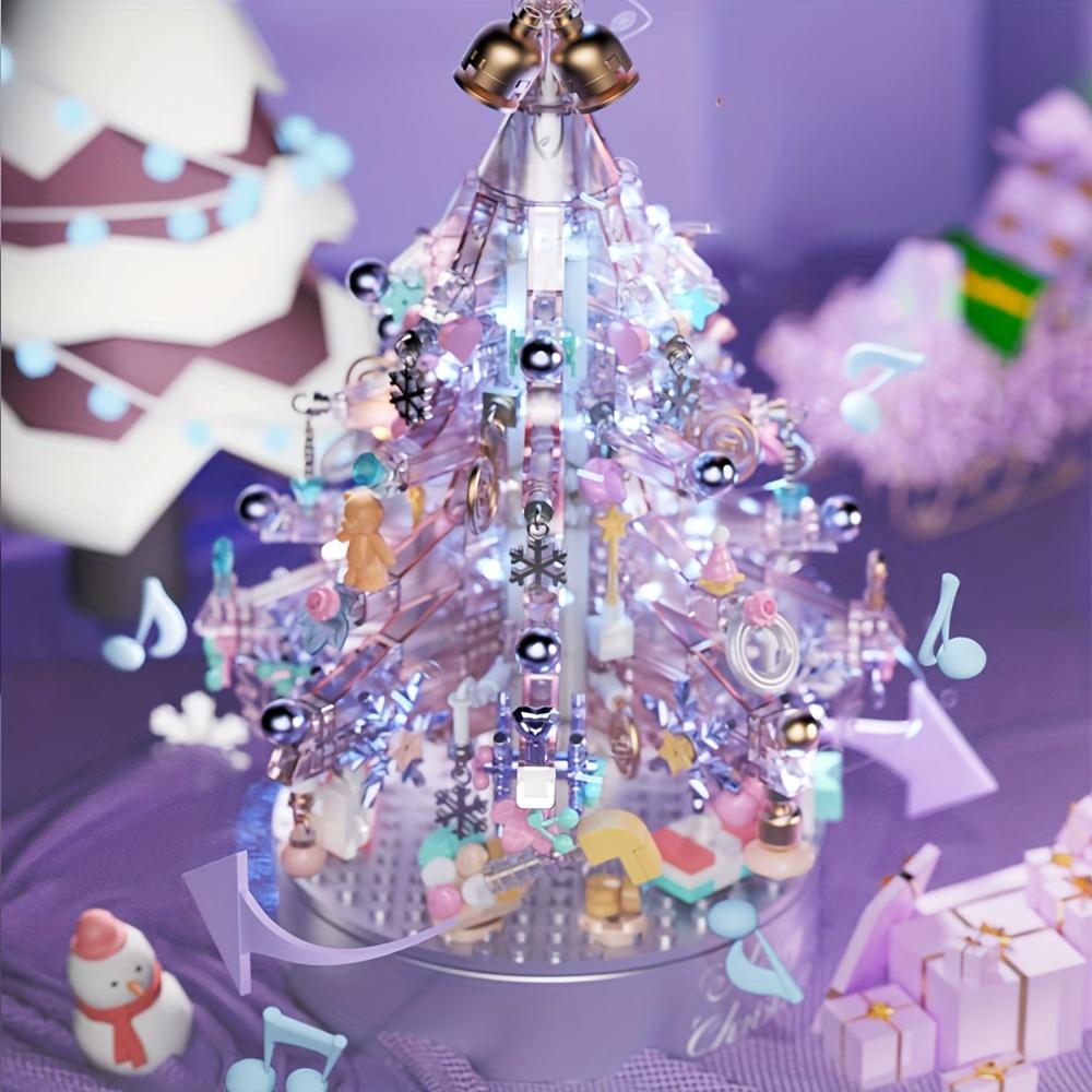 Purple Christmas Tree Music Box Building Block with Lights and Gift Bags Toys Adult Home Decor Gifts