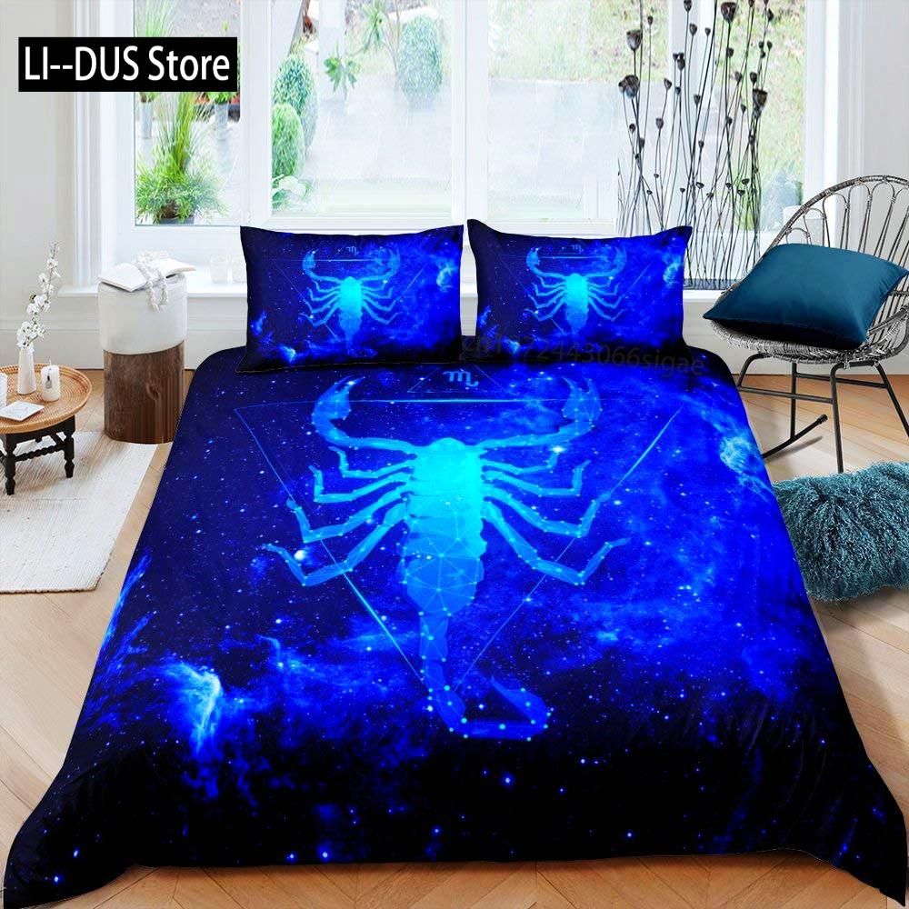 Constellation Duvet Cover Set Sky Star Map Geometric Circle Decorative 3 Piece Bedding Set with 2 Pillow Shams Queen Full Size