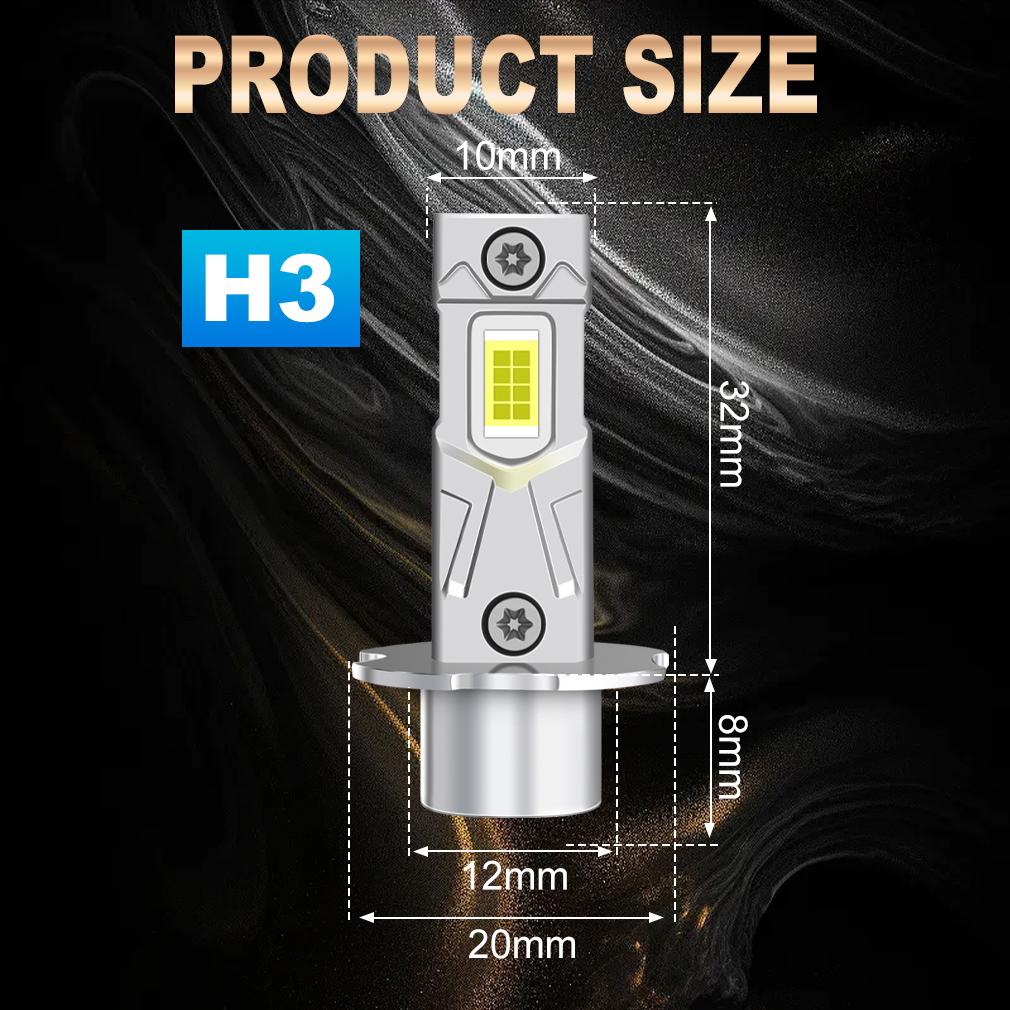 2 ks 18000LM H3 LED žárovky do světlometů Mini H3 LED žárovky do mlhových světel pro auto světlomet Bezventilátorová DRL lampa Automatická světla pro denní svícení 12V 6500K Bílá