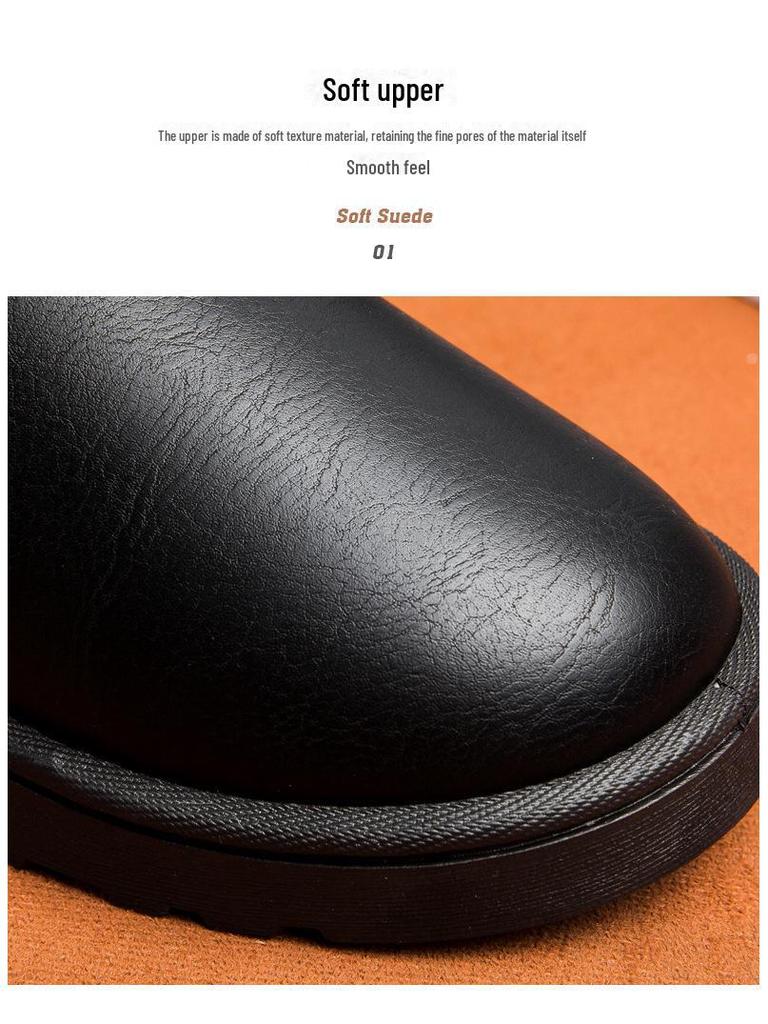 Men's Classic Leather Snow Boots - Thick Velvet, Cold-Proof, Waterproof, Short Winter Cotton Shoes