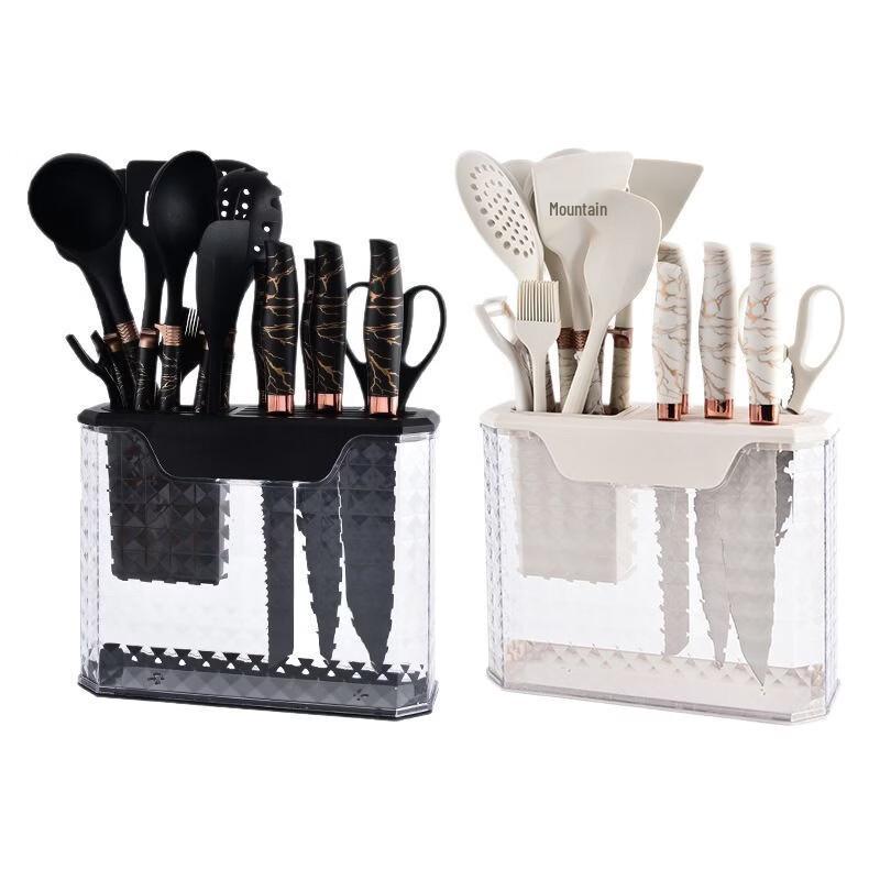 Abay 16-teiliges Silikon Küchenutensilien- & Messerset mit Aufbewahrung