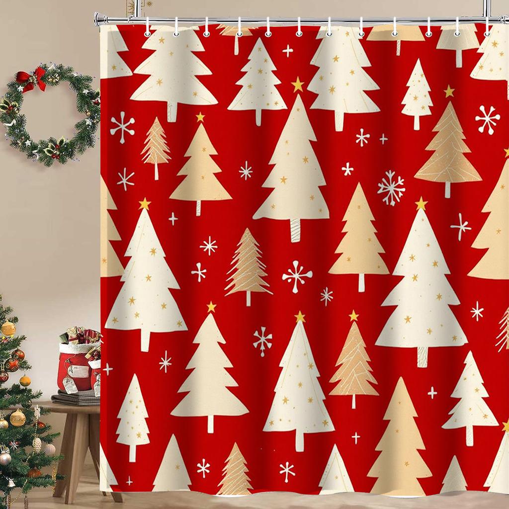 Christmas Tree Festival Decorations Pattern Bathroom Shower Curtain With 12 Hooks Bathroom Decor And Accessories