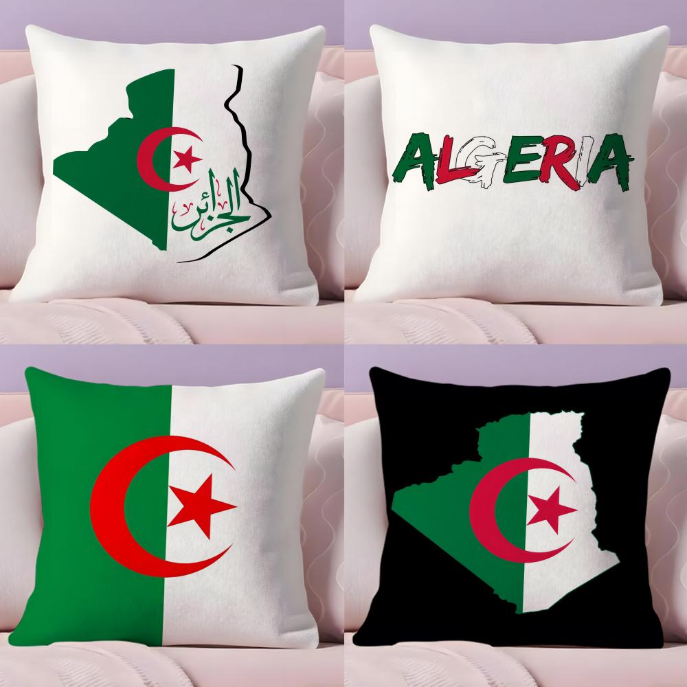 Algeria Flag National Cushion Cover Plush Fabric Soft Double-Sided Printed Invisible Zipper Sofa Pillow Case Home Decor