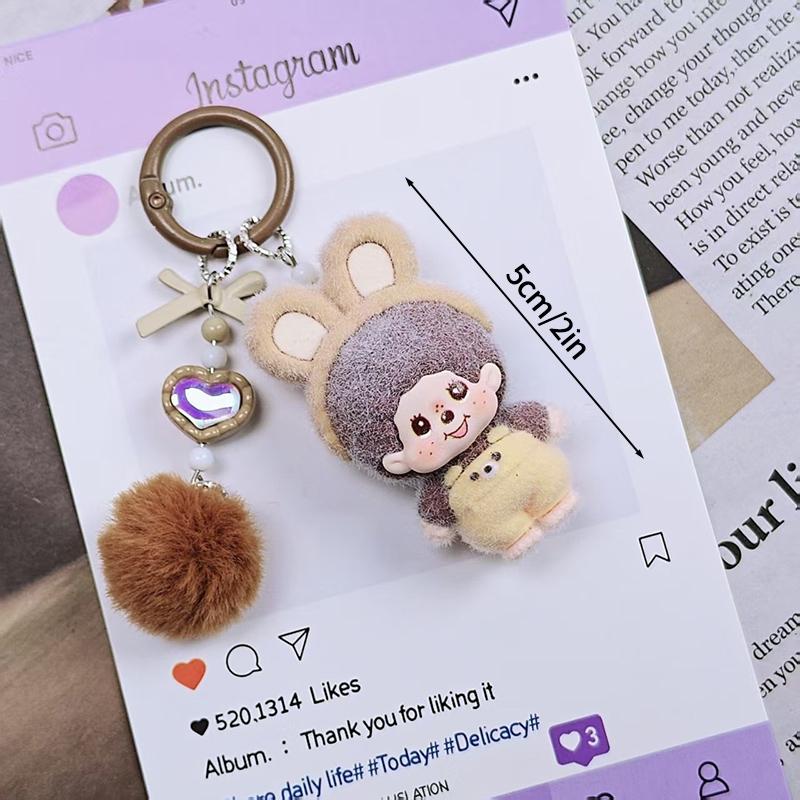 Resin Flocking Monchichi Keychain Cute Monkey Baby Trendy Keyring Cartoon Pendent Keys Bags Hanging Accessories Small Gifts