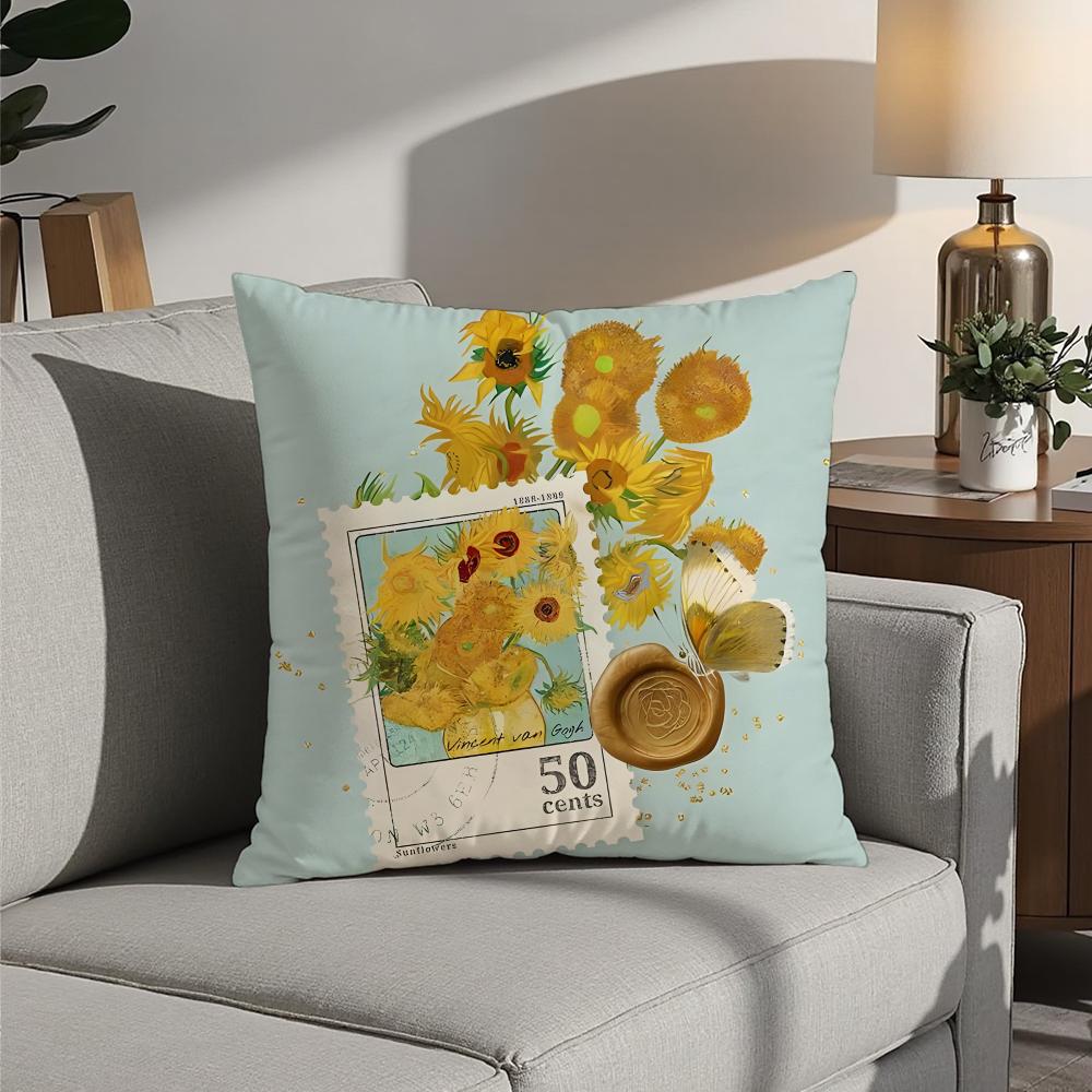 Starry Sky Van Gogh Art Oil Painting Pillow Case 3D Print Polyester Fiber 40*40Cm Home Sofa Throw Decoration Festival Gift