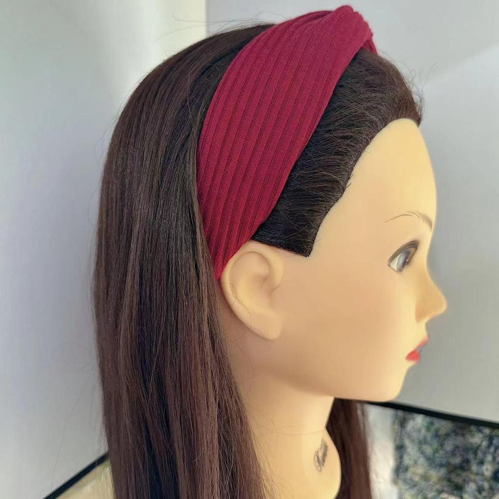 Strick-Stirnband im koreanischen Stil mit Überkreuz-Design für Damen - Elastischer Haarreif zum Gesichtwaschen, für Yoga und Sport.