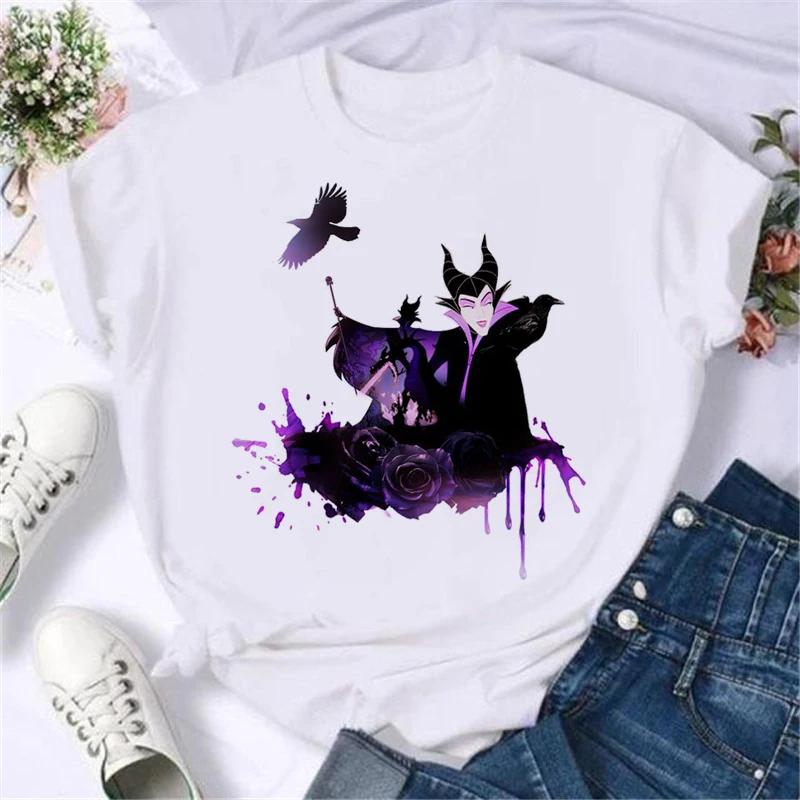 Cartoon Disney Spoof Villains Princess Print Blouse Women 90S Tshirt Summer Harajuku White Ladies T Shirts Female Y2k Tops Gift