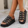 Summer New Fashion Rivet Designer Women's Slippers Outdoor Casual Round Toe Thick Sole Leather Beach Party Women's Slippers