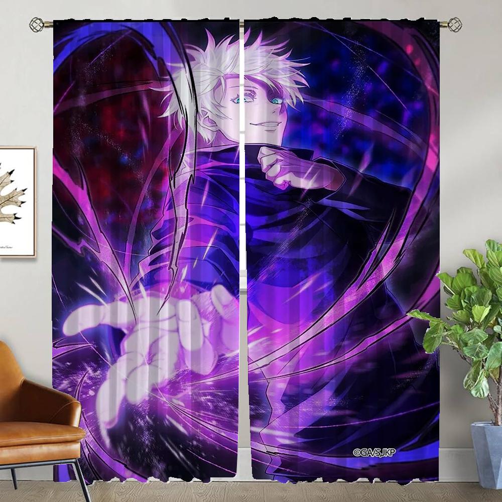 Gojo Satoru Halloween Decoration Kitchen Curtains 2 Pieces Tulle for Bedroom Elegant Room Curtains Window Curtain Partition Home