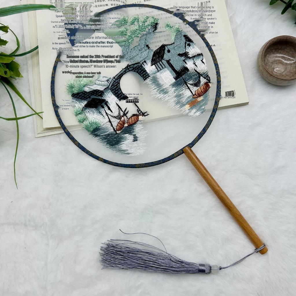 Ancient Style Single-Sided Suzhou Embroidery Dance Fan
